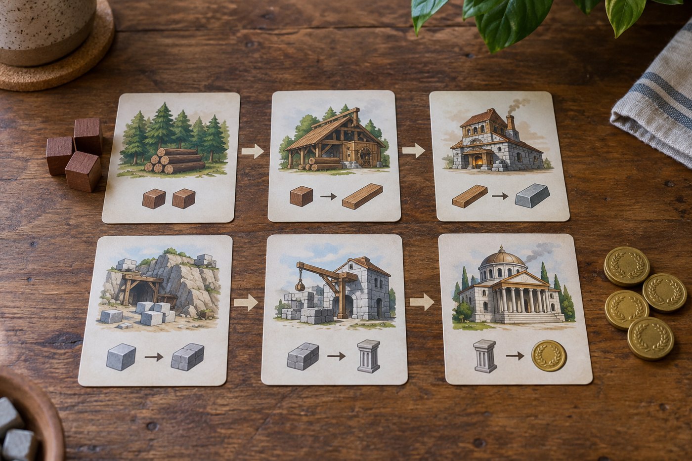 Cards showing connected resource-producing actions in a tableau