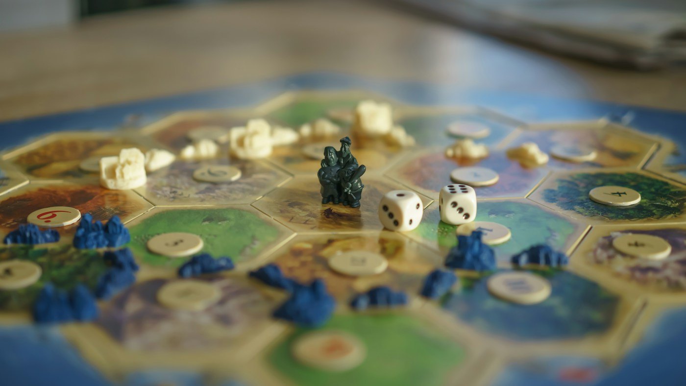 Hexagonal landscape tiles making up a board game map