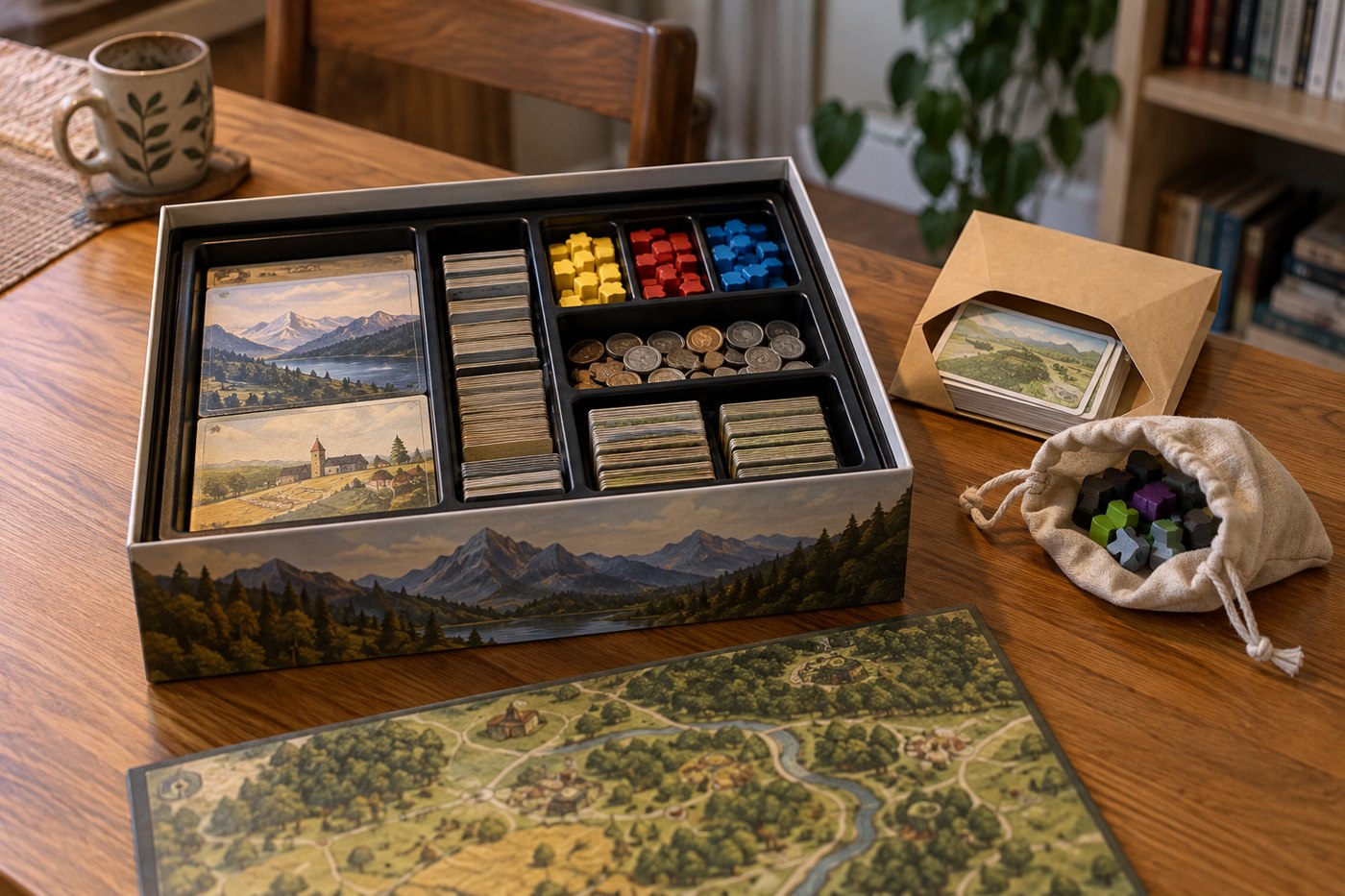 Expansion components kept separate inside a larger game box